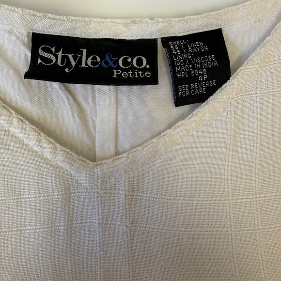 Style & Co White Textured Linen Blend V Neck Sleeveless Midi Dress Size 4P - Picture 2 of 9